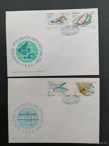 Польша 1986 Три КПД с полной серией марок "Достижения польских спортсменов на разных чемпионатах мира 1985 года" (спецгашение) Mi.3042-3047 каталог 4.00 евро