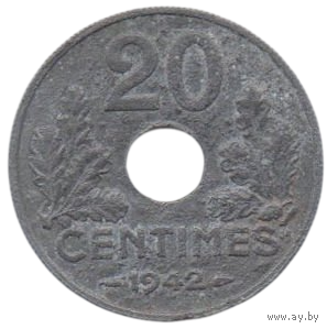 ФРАНЦУЗСКОЕ ГОСУДАРСТВО. 20 сантимов 1942.