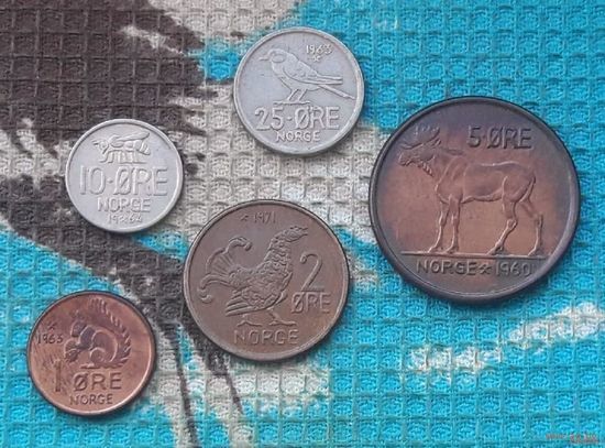 Норвегия набор монет 1, 2, 5 оре (центов) 1960-71 гг.. Белка. Глухарь. Лось. Пчелка. Король Улаф V. Подарок охотнику! Предложи свою цену или обмен!