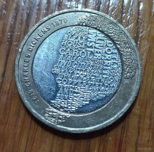 Великобритания, 2 фунта 2012 года, 200 лет со дня рождения Чарльза Диккенса