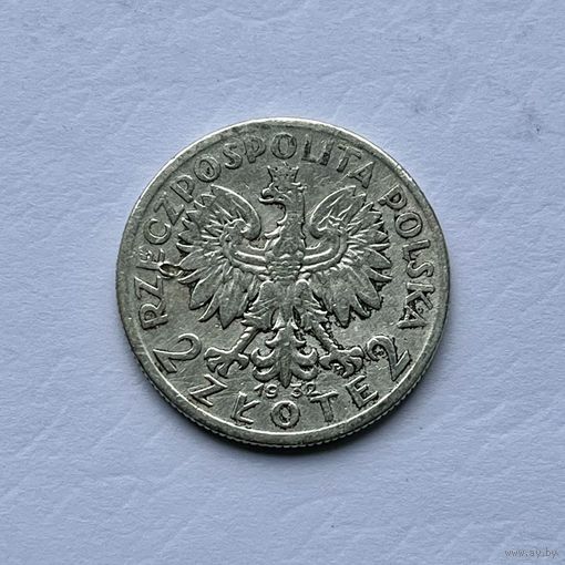 Монета СЕРЕБРО Польша 2 злотых 1932 год Ядвига
