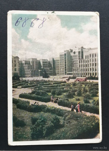 Минск. Дом Правительства. Площадь Ленина. Белорусская ССР. Виды городов. Пейзажи. ИЗОГИЗ 1956 год #0233-V2P117