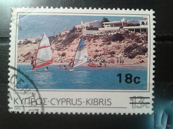 Кипр, 1986. Туризм, виндсерферы, надпечатка