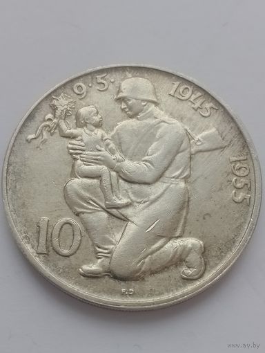 Чехословакия 10 крон, 1955 серебро.