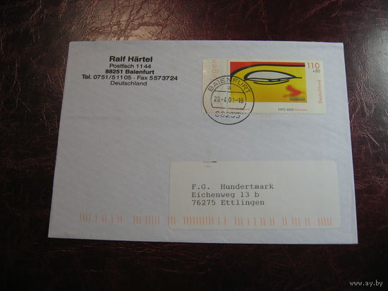 Конверт ФРГ с маркой EXPO 2000 в Ганновере 2000 год