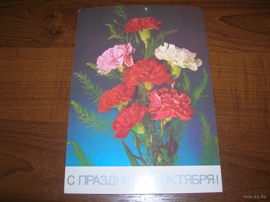 С праздником Октября Цветы Дергилев 1987 год чистая