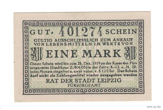 Германия Лейпциг 1 марка 1919 года. Состояние UNC!