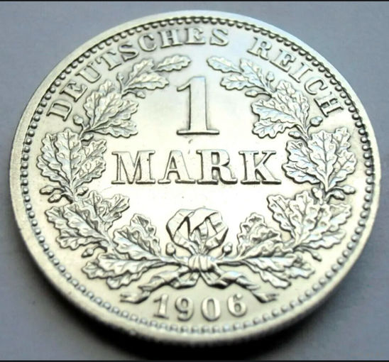 Германская империя, 1 марка, 1906 D, AU