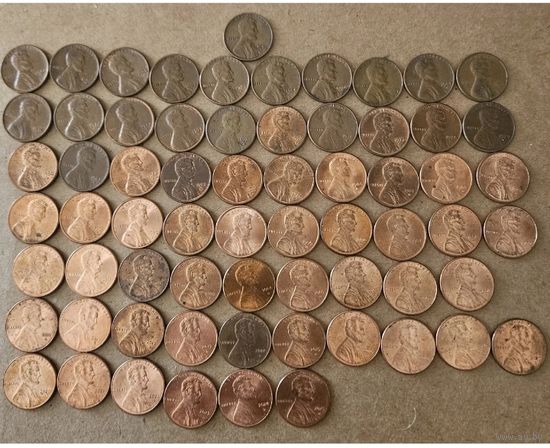 1 цент 1959-2025 Д США полный комплект мемориала и щита 66 штук