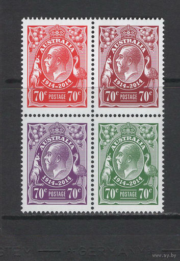 Австралия /Australia 2014** 100-летие марок Австралии Король Георг V Квартблок