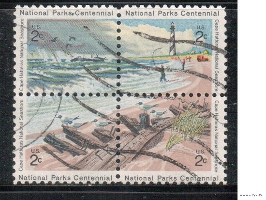 США-1972, (Мих.1062-1065) , гаш.  , Нац. парки, Маяк, Птицы, Рыбаки (полная серия)(2)