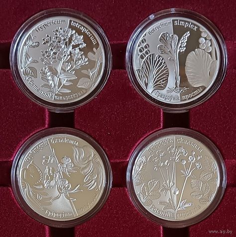 Адроджаныя расліны (Возрожденные растения): Святаяннік (Зверобой); Граздоўнік (Гроздовник); Надбароднік (Надбородник); Дуброўка (Лапчатка). Срэбра. 20 рублёў. Поўны камплект
