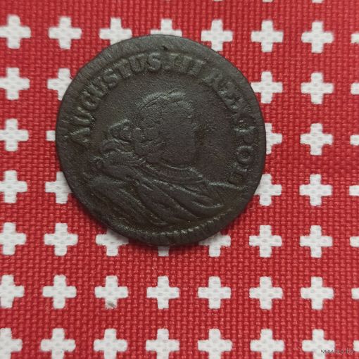 Медная монета, 1 грош 1754г. Польша, правление АвгустаIII.,  находка (оригинал), в патине