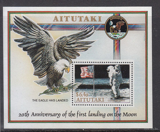 Космос. Аполлон 11. Аитутаки. 1989. 1 блок. Michel N бл73 (15,0 е).