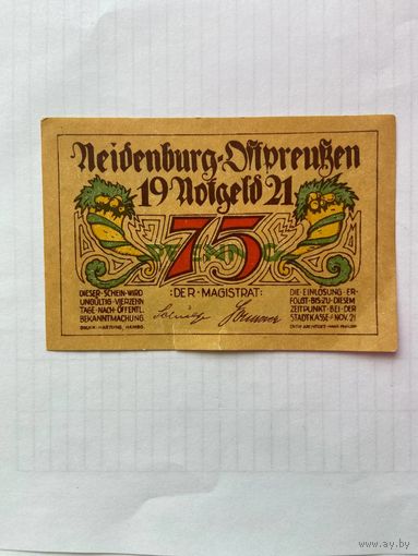 75 пфенигов (нотгельды) Германия г.Ниденбург -1402