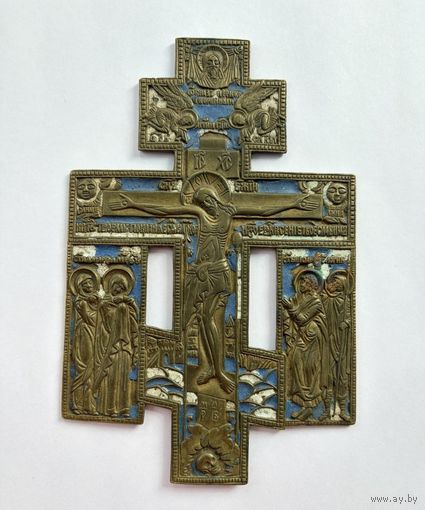 Распятие с предстоящими эмаль, Сохран!!! 19 век. Оригинал