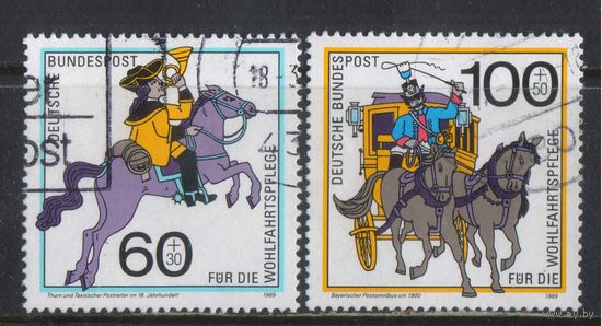 Германия ФРГ 1989 История доставка почты Конная почта Турн-и-Тексис Почтовая карета Баварии #1437,1439