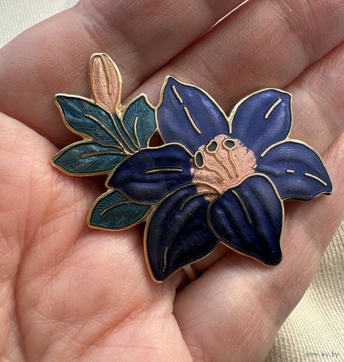 Брошь Лилия Клуазоне Англия клеймо Fish