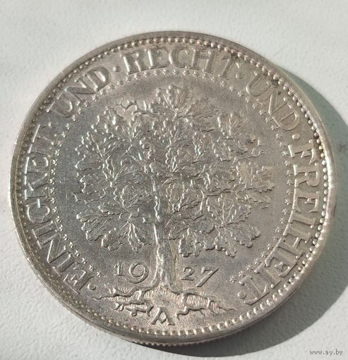 С рубля без мц! 5 марок 1927 A Веймар дуб яркий! Остатки блеска!