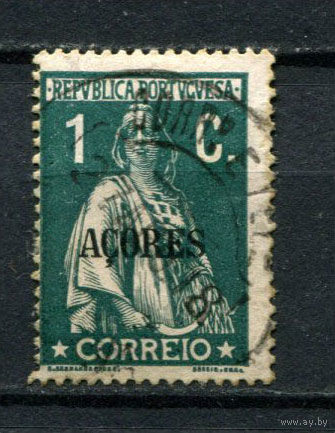 Португальские колонии - Азорские острова - 1912/1919 - Надпечатка ACORES на марках Португалии. Жница 1С - [Mi.153y A] - 1 марка. Гашеная.  (Лот 57AQ)