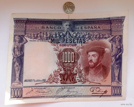 Werty71 Испания 1000 песет 1925 банкнота Большой формат огромная
