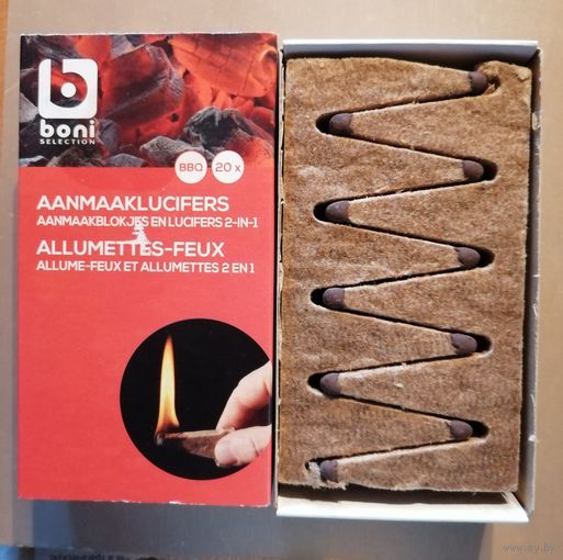 Спички растопочные, 12 х 6.5 х 3 см, производство Бельгия