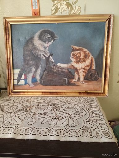 Картина "Котята" 50-60е годы, холст, масло, 60х40 см.