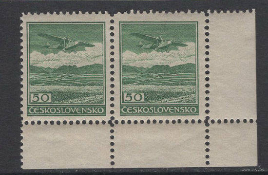 Чехословакия 1930** АВИА почта Fokker сцепка Mi#303A