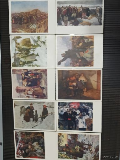 Открытки Картины из серии Соцарт.  Революция и гражданская война. Лот из 4шт.