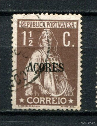 Португальские колонии - Азорские острова - 1912/1919 - Надпечатка ACORES на марках Португалии. Жница 1 1/2С - [Mi.154y A] - 1 марка. Гашеная.  (Лот 58AQ)