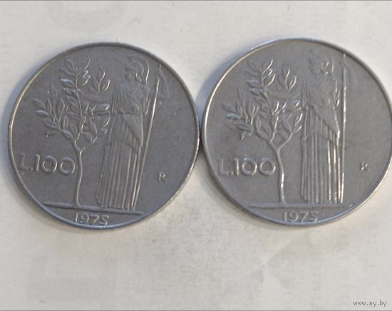 Италия. 100 лир 1975 года
