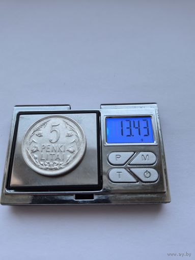 5 литов Литва,Первая Республика (1925 - 1938), 1925 года. Серебро 500. Монета не чищена. R45499