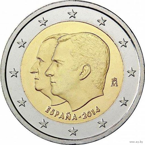 2 евро 2014 Испания Смена трона UNC из ролла