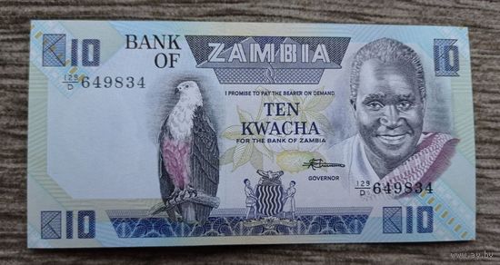 Werty71  Замбия 10 квача 1980 - 1988 UNC банкнота