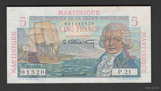 Мартиника 5 франков 1947 года. Тип Р-27. Состояние UNC