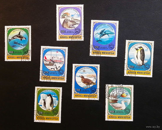 Монголия 1980 г. Исследования Антарктиды. Животные. Фауна, полная серия из 8 марок #0225-Ф1P43