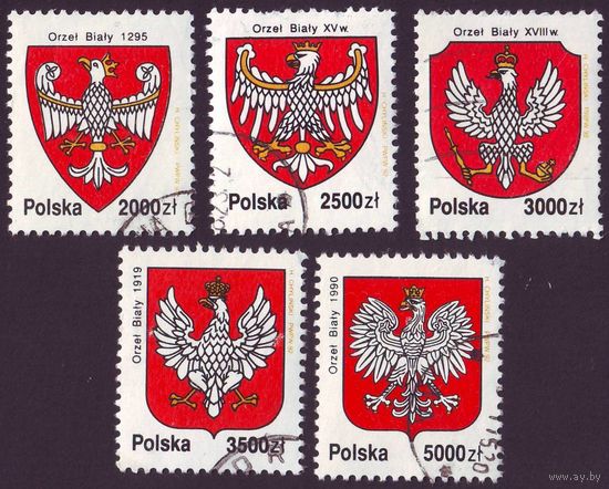 История белого орла, герба Польши 1992 год серия из 5 марок