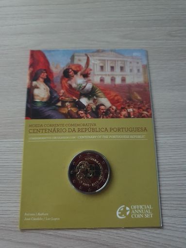 Монета Португалия 2 евро 2010 Республика BU БЛИСТЕР
