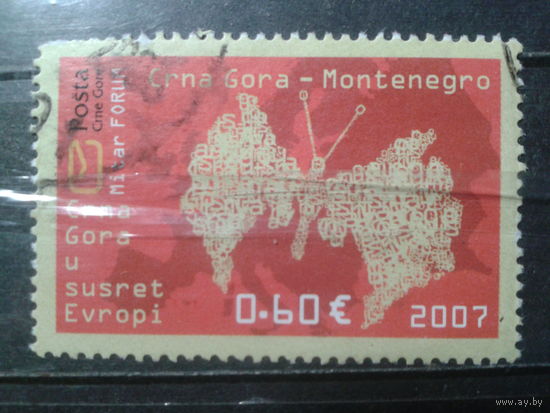 Черногория, 2007. Бабочка из персонажей, карта Европы