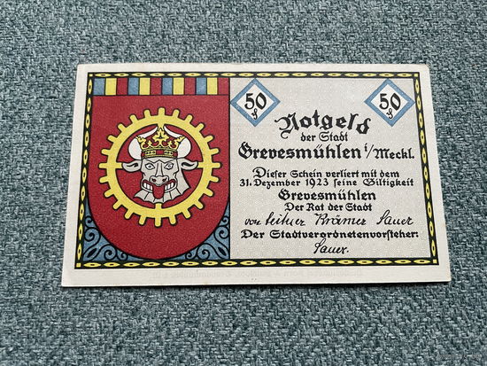 Германия Нотгельд Grevesmuhlen (Mecklenburg-Schwerin) 50 пфеннигов 1923 год