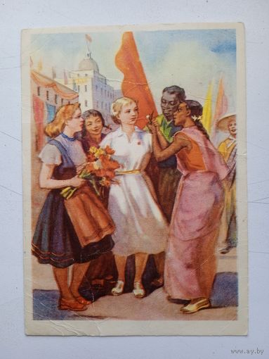 1955. Сергеева. Встреча на фестивале. Есть заломы