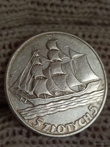 5 злотых 1936 кораблик