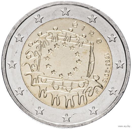 2 евро 2015 Ирландия 30 лет флагу Европы UNC из ролла