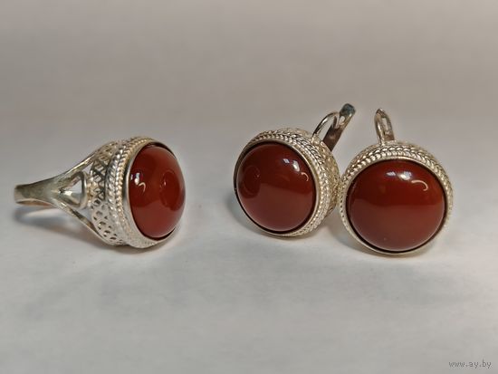 Серьги и Кольцо серебро 925 пр. Размер 19 мм. С рубля.