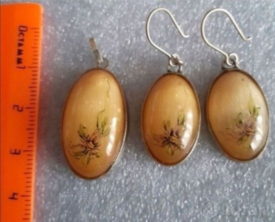 Винтажный комплект: серьги и кулон из камня Селенит.