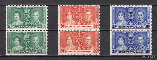 137.BrKS. Великобритания. Колонии.  Кения,  Уганда и Танганьика. Коронация Георга VI и Елизаветы. 1937 г. Полная серия. Пары. Mi.##49-51. MNH.