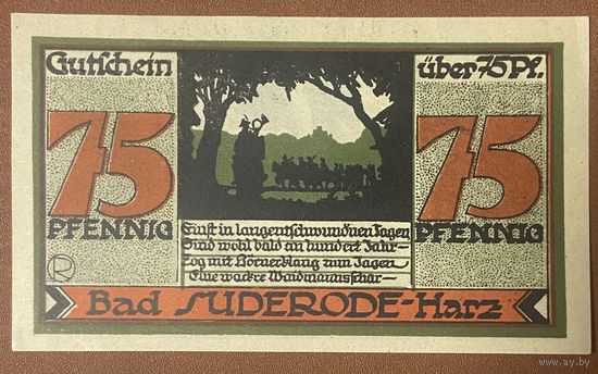 Нотгельд 75 пфеннигов 1921 год. Бад-Зудероде-Гарц. Веймарская республика