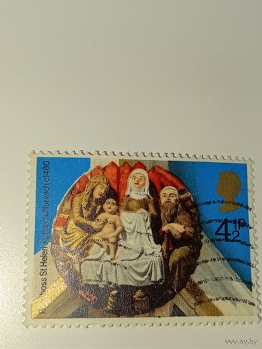 Великобритания 1974 Скульптура "Рождество" (The Nativity), изображающая Марию с младенцем Иисусом и Иосифом.