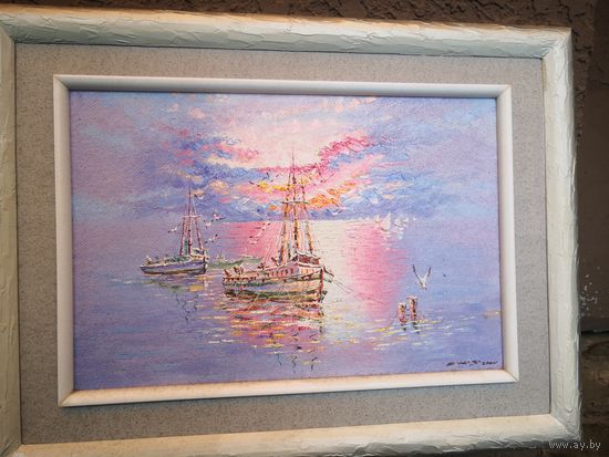 Морской пейзаж. Брестский художник Зеленый Сергей. 27*41 см. 2004 г. двп. масло.