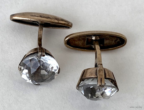 Запонки винтажные. Горный хрусталь в серебре